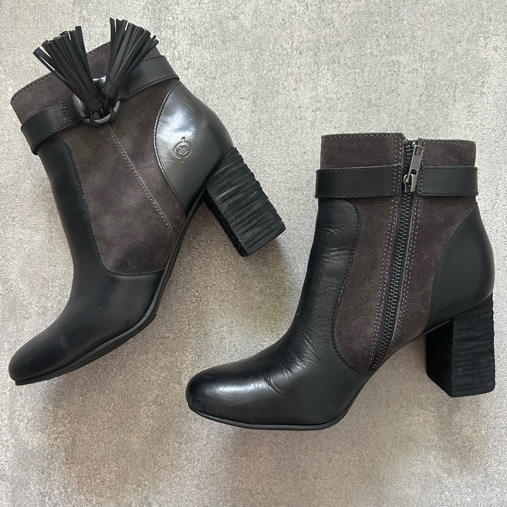 Born Black Leather and Dark Gray Suede Ankle Boots (LIKE NEW)